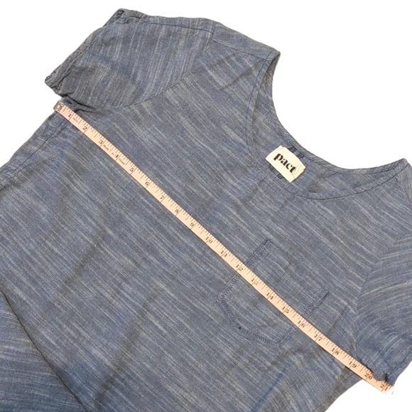 Pact Organic Cotton Chambray Blue Casual Short Sleeve Dress Size Medium - Picture 5 of 7